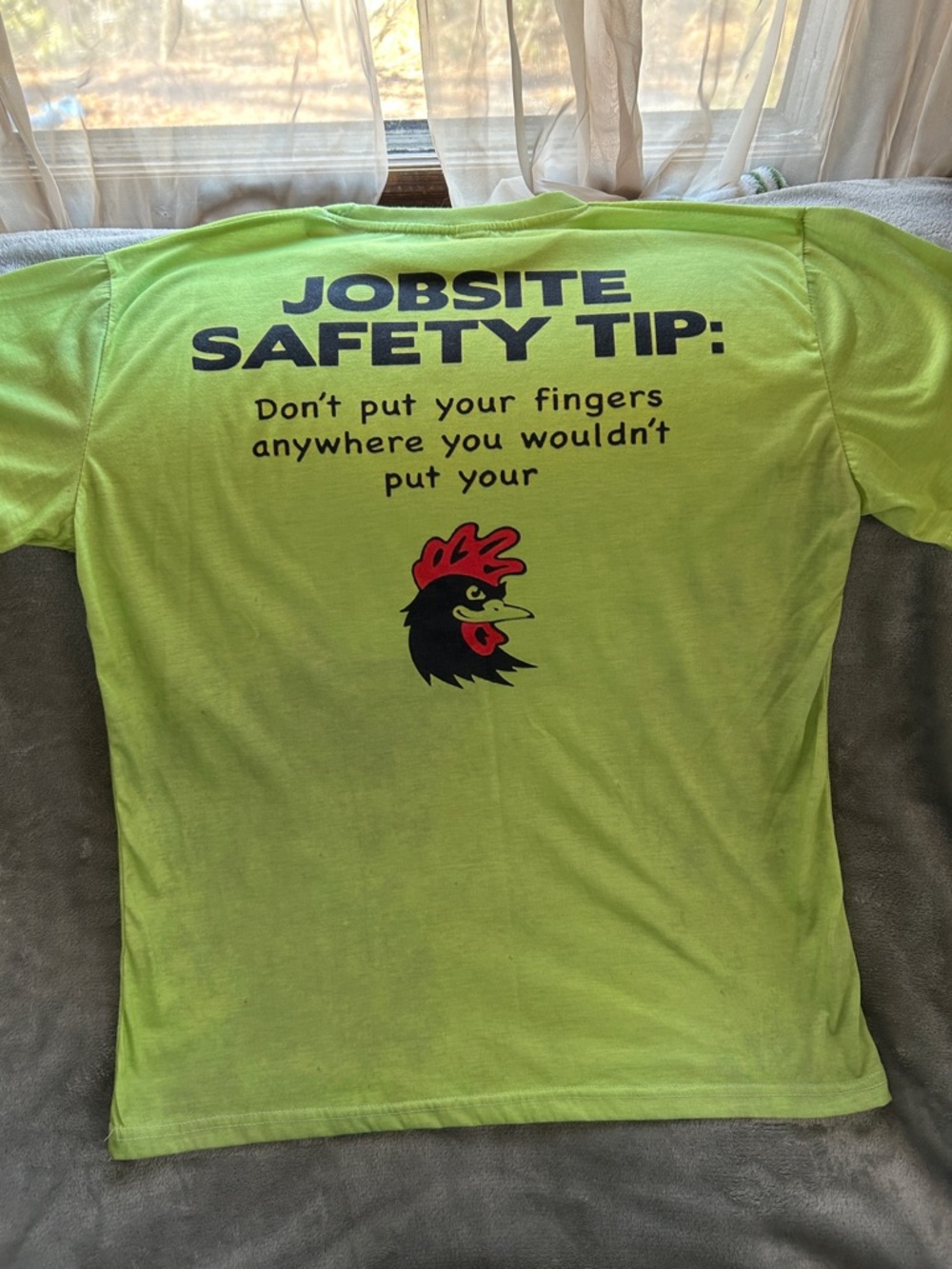 High-Vis Green Jobsite Safety T-Shirt with Rooster Graphic